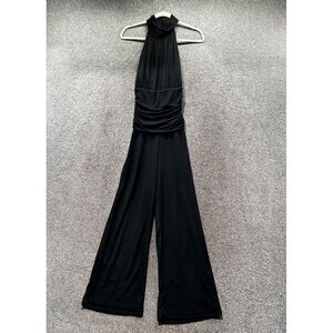 Joseph Ribkoff Couture Jumpsuit Women 8 Black Mock Neck Wide‎ Leg Open Back